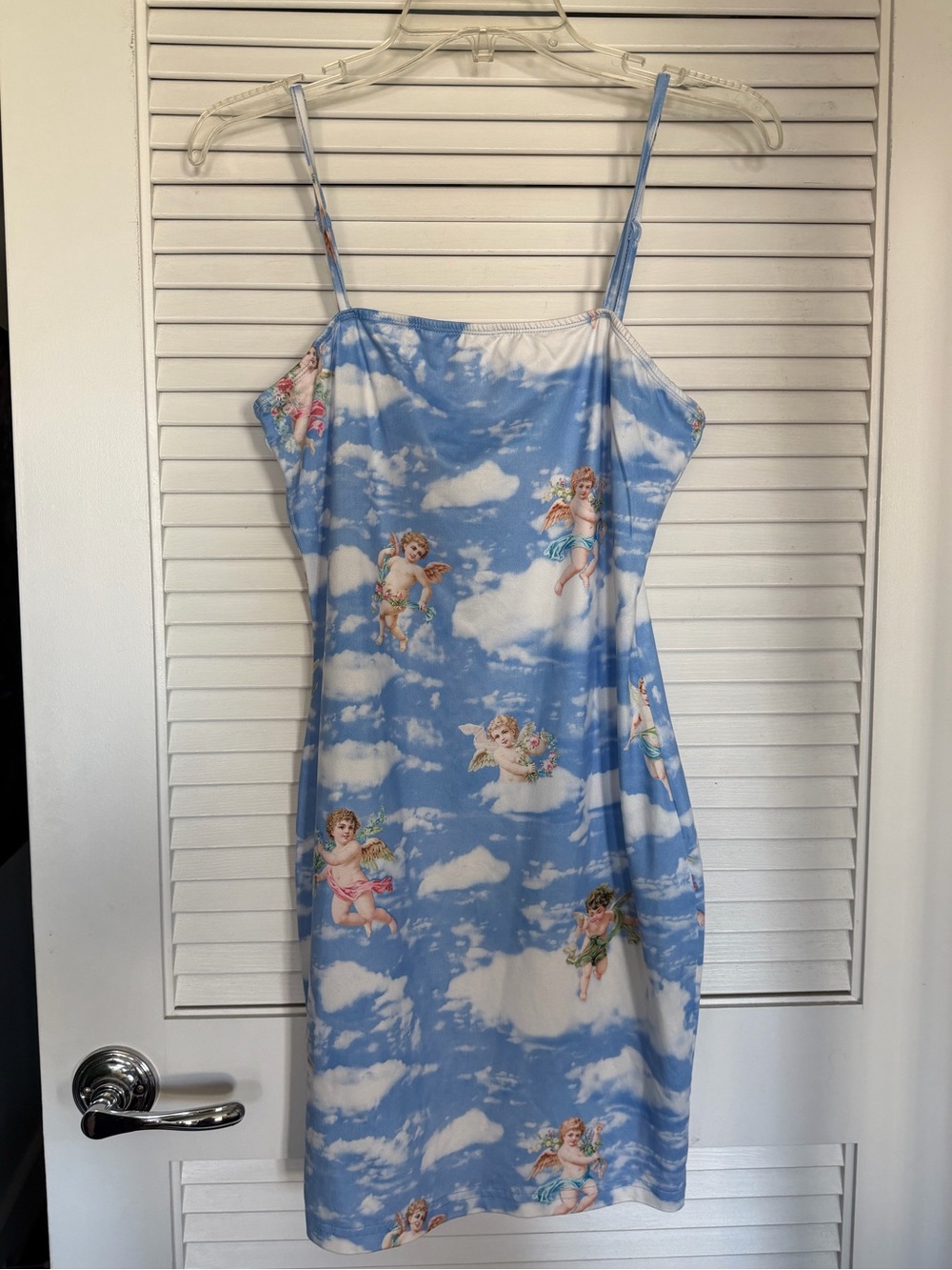 SHEIN Light Blue and White Angels in the Sky Slip Dress